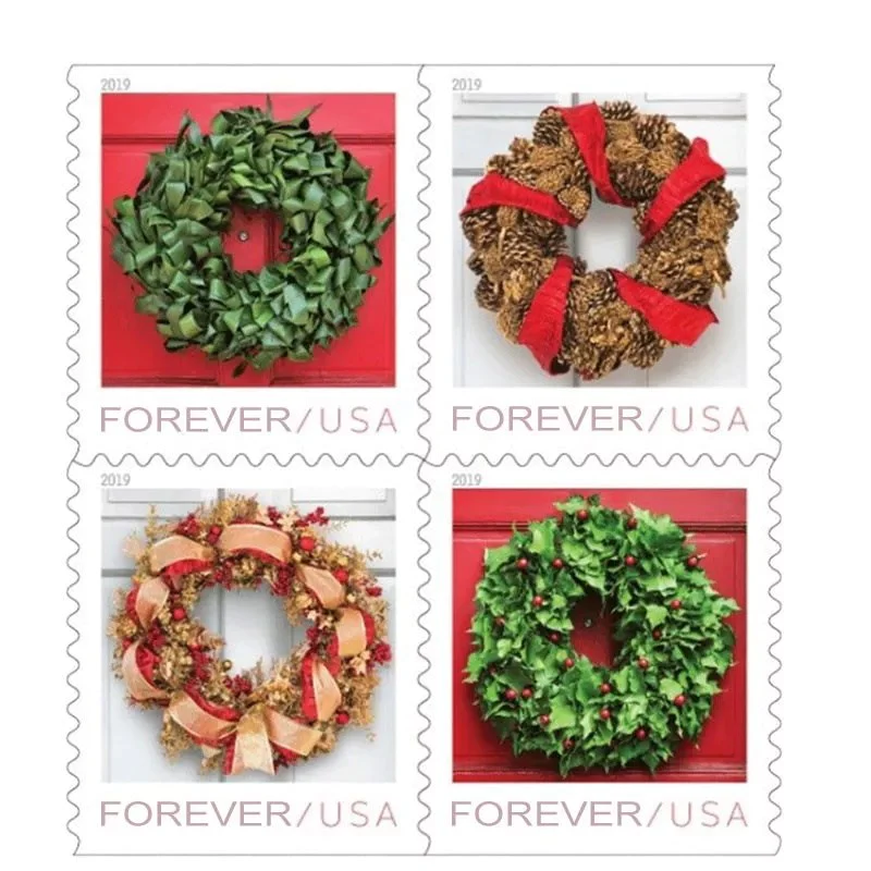 2019 Holiday Wreaths Stamps 100pcs/Pack