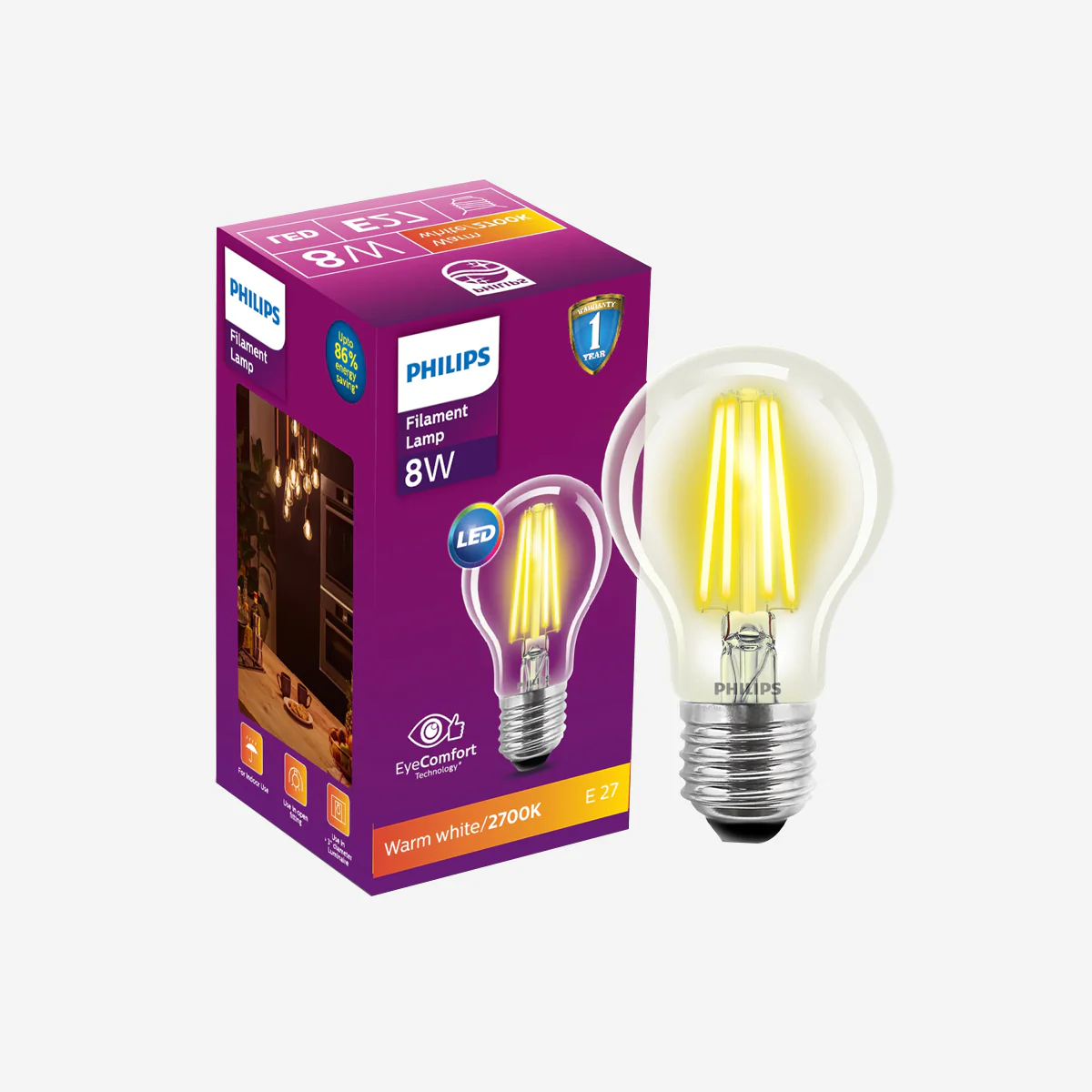 Philips Filament LED Bulb (E27 base, A60 bulb)