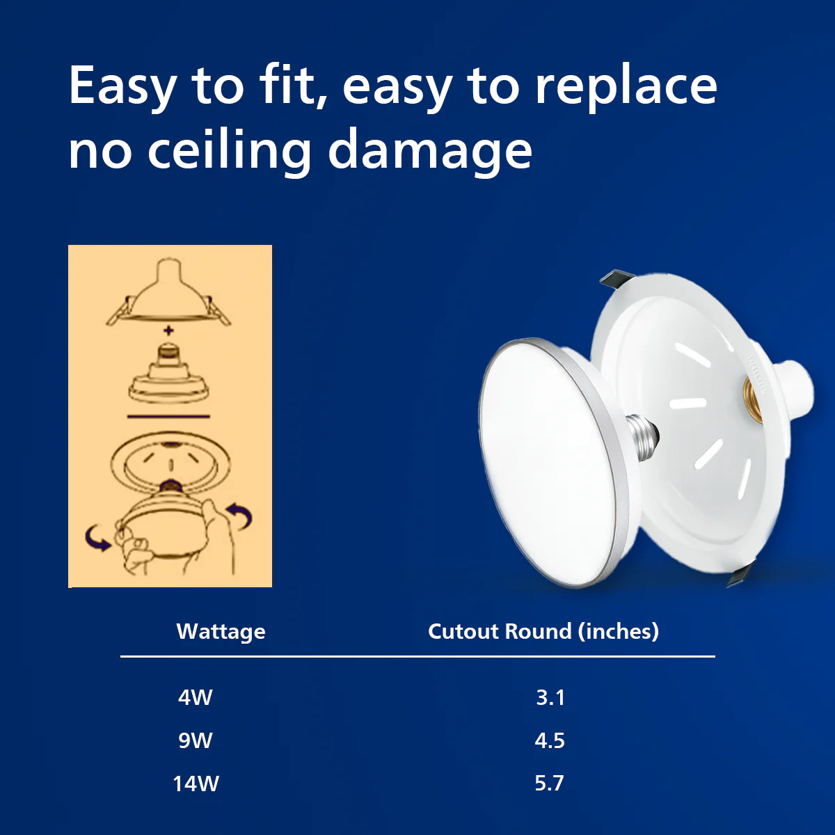 Philips Ceiling Secure LED Downlight |  No damage to false ceiling at the time of replacement
