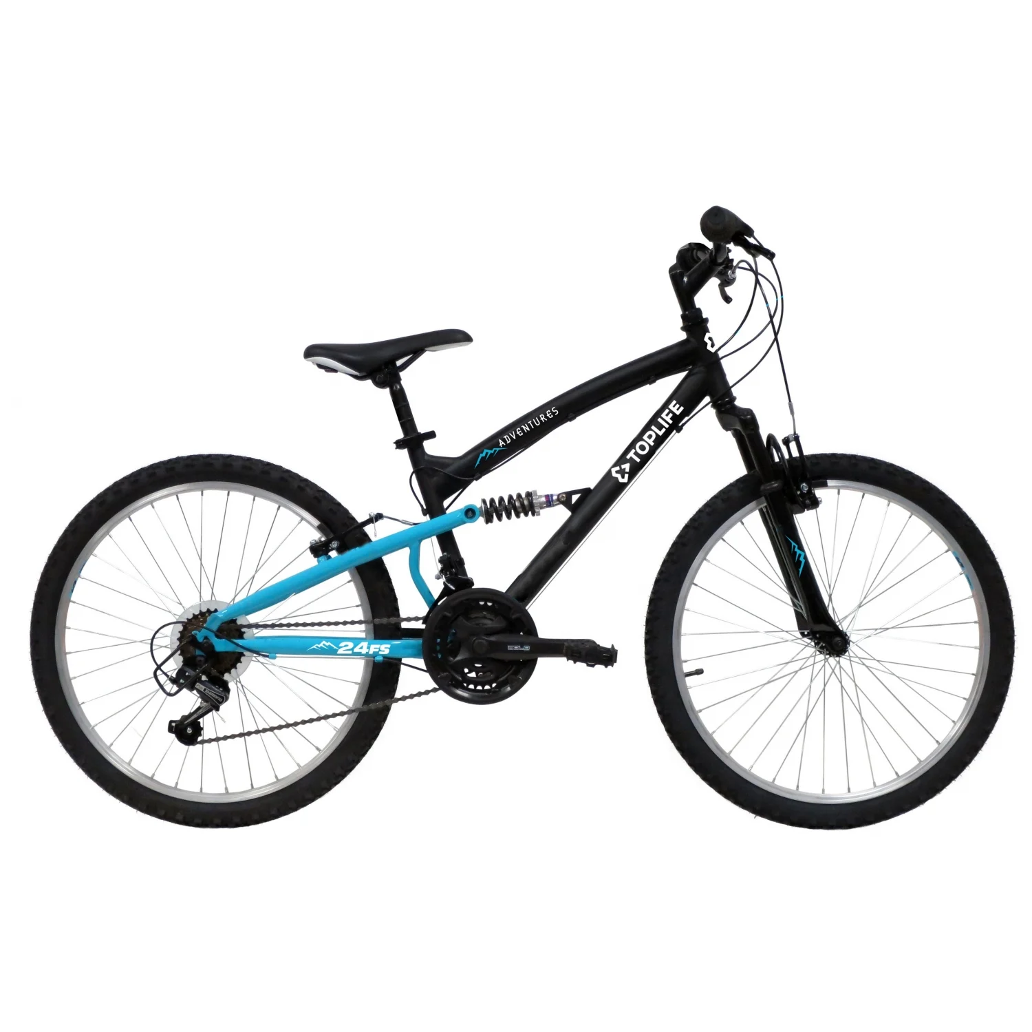 Bicicleta Mountain Bike 24" Doble Suspensión Toplife, Negra/Azul