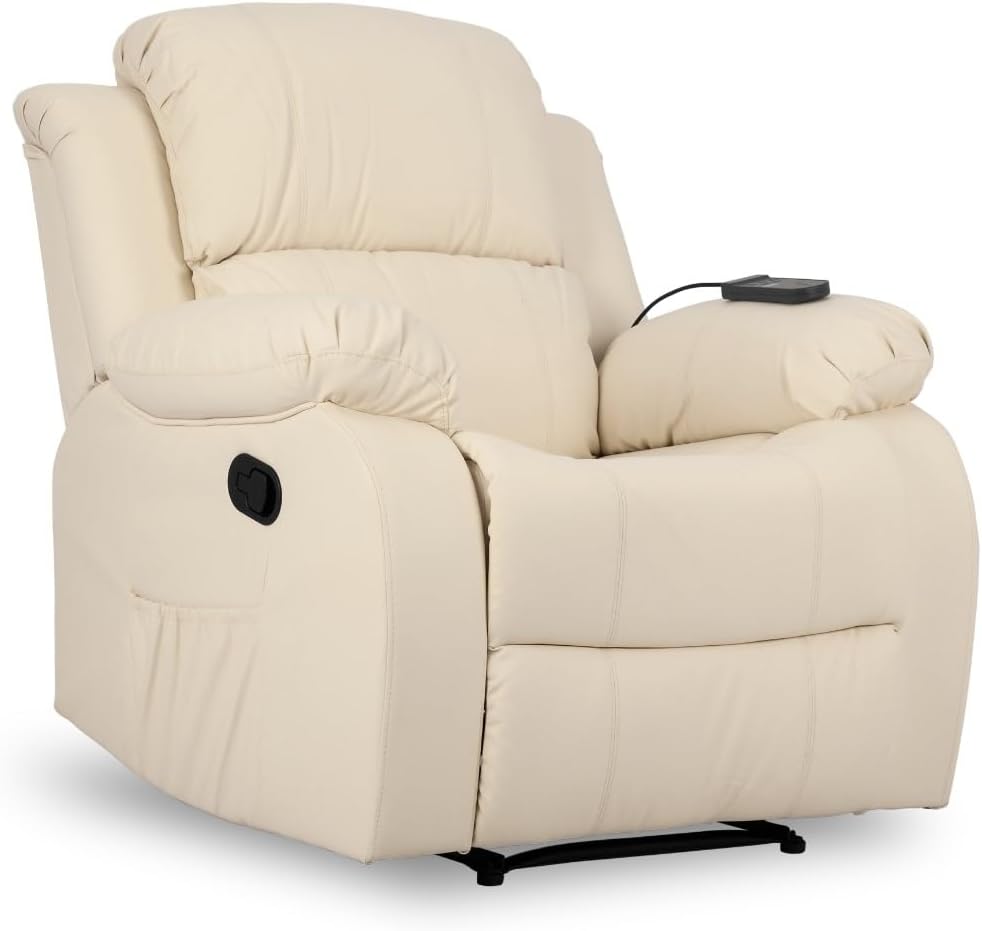 Don Descanso - Sillón Masaje Relax Calor Trevi Negro Reclinable 160º con 8 Motores Silenciosos, Calor Lumbar, Sist. Masaje 4 Zonas y Acabado en PU Anti-Cuarteo [Incluye Mando]. Ideal Gente Mayor