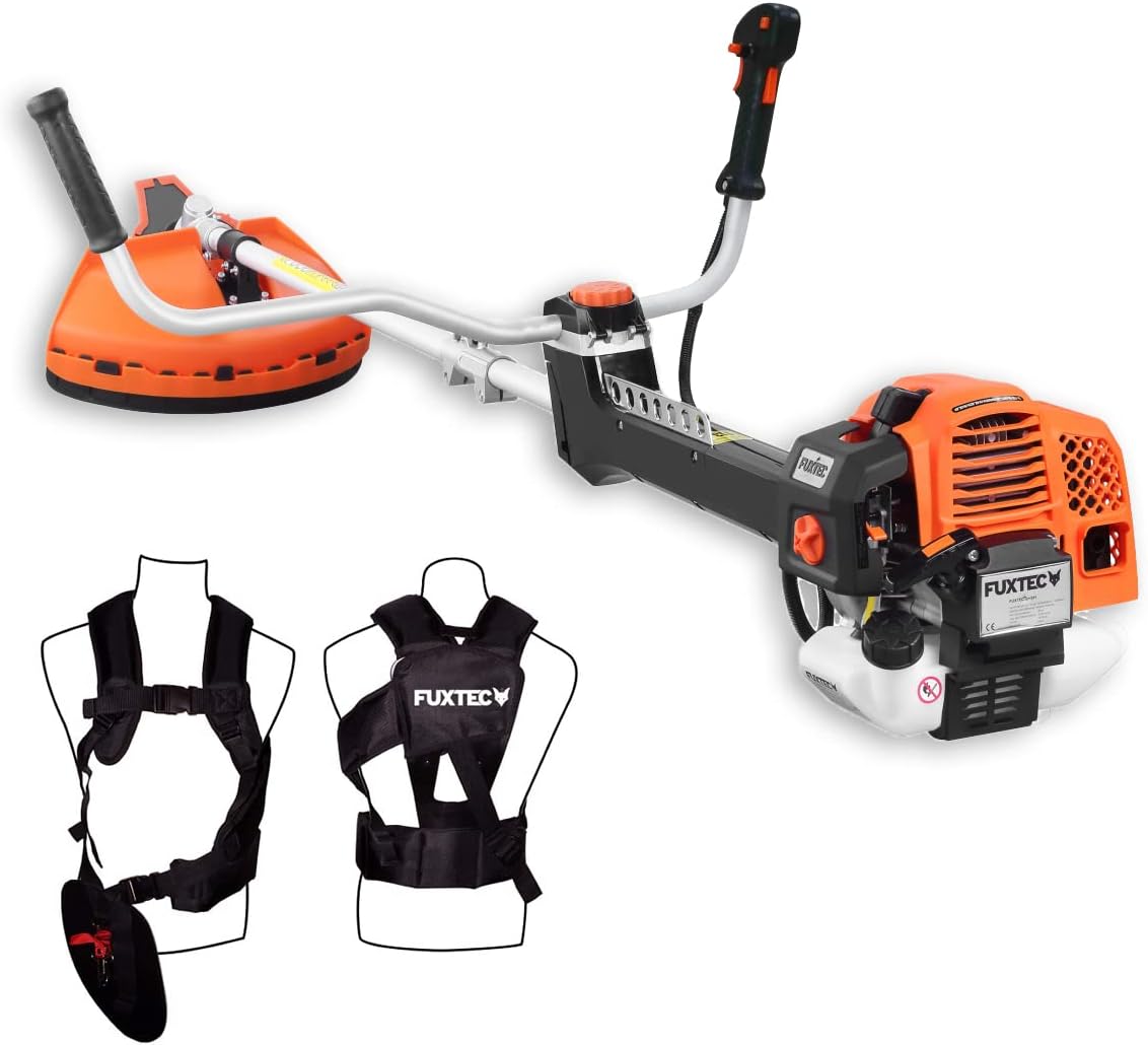 FUXTEC Desbrozadora profesional de gasolina de 62 cc, 3,5 CV, Multiherramienta 2en1, con correa para el hombro, sistema antivibratorio recortadora multifunción Motor 2 tiempos