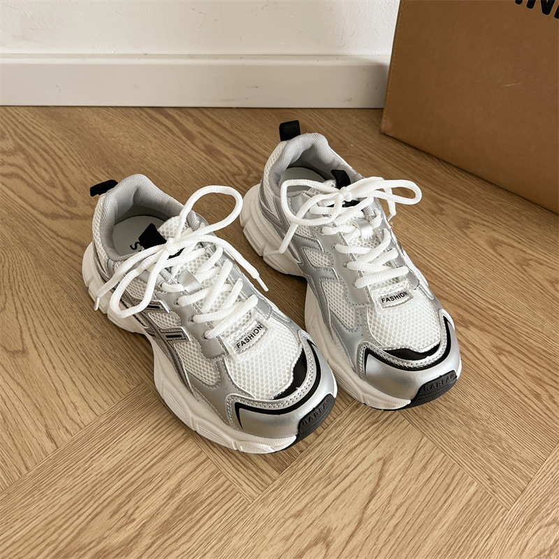 Thick-soled Lightweight Retro High-rise Soft-soled Sneakers For Women In Summer, Small Hong Kong Style Paris Daddy Shoes