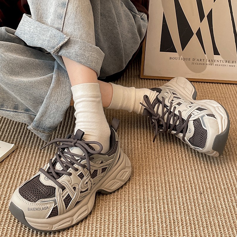 Fashion Commuting Retro Foot-slim Thick-soled Dad Shoes For Women's Spring And Autumn Lightweight High-rise Sports Shoes
