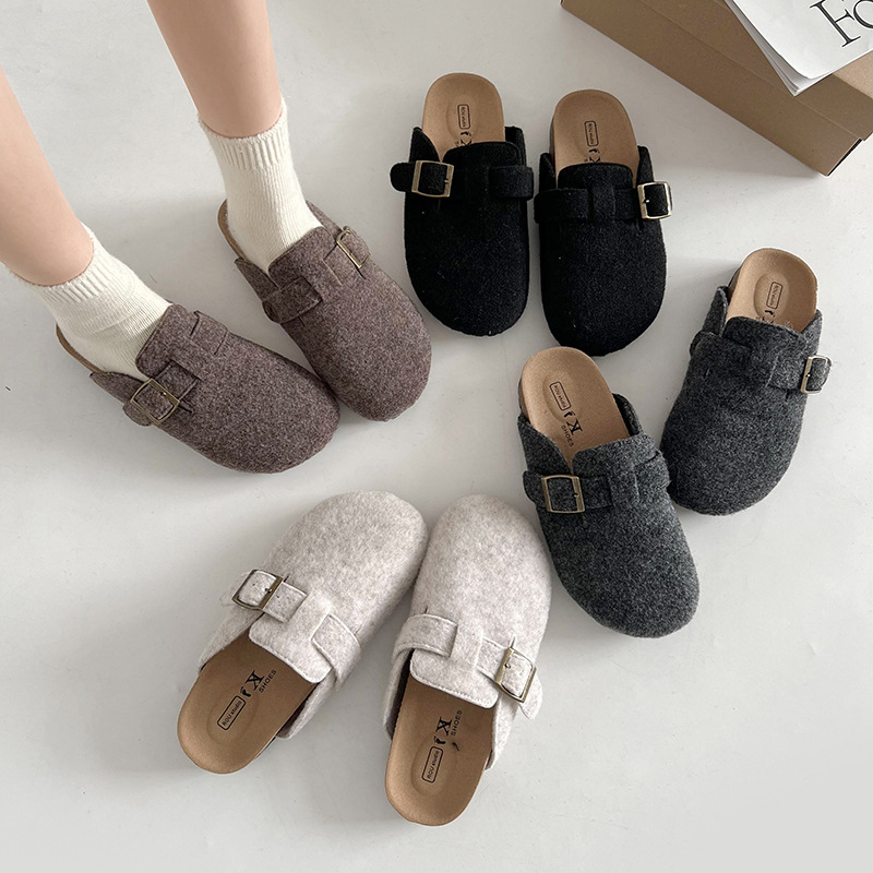 Fashionable Lightweight Retro Heightened Thick-soled Birkenstock Shoes For Women In Autumn And Winter, Soft Sole Bag-toe Half Slippers
