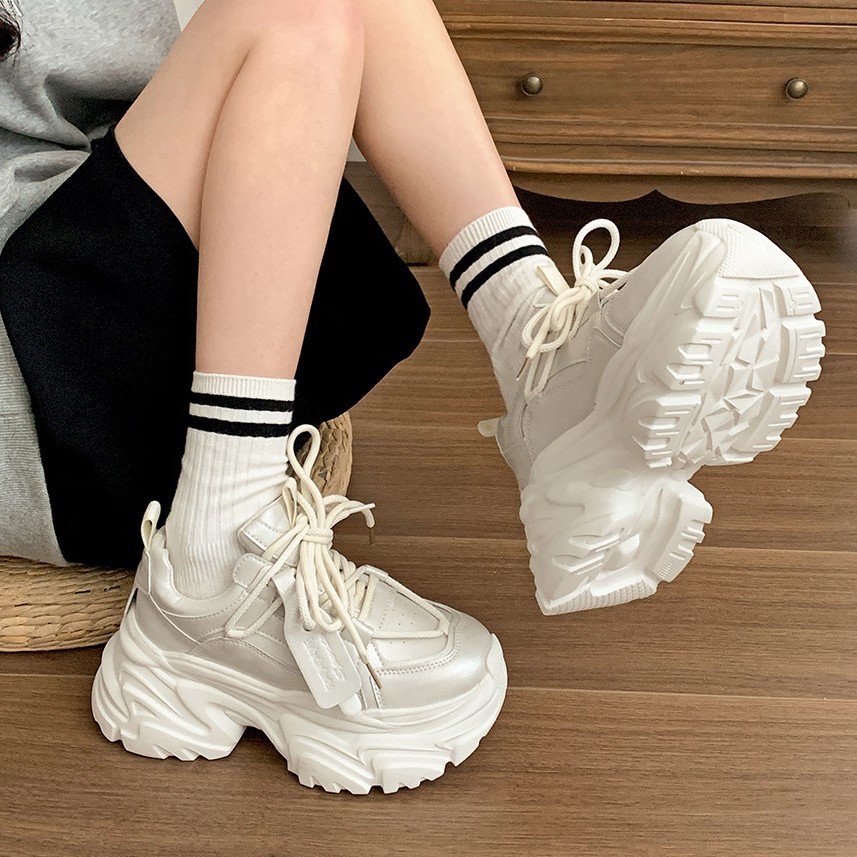 Retro White Small Thick-soled Dad Shoes For Women's Spring And Autumn Lightweight And Versatile Sports Shoes