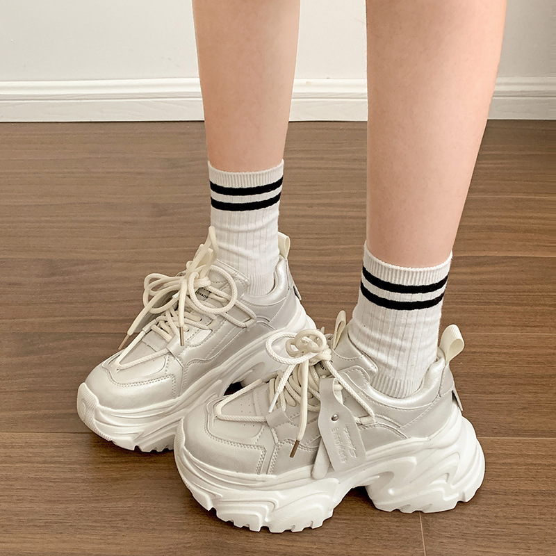 Retro White Small Thick-soled Dad Shoes For Women's Spring And Autumn Lightweight And Versatile Sports Shoes