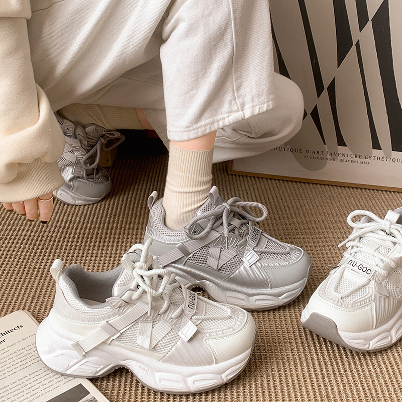 Retro Versatile Foot-slim Thick-soled Dad Shoes For Women In Spring And Autumn Lightweight Small Height-enhancing Sports Shoes