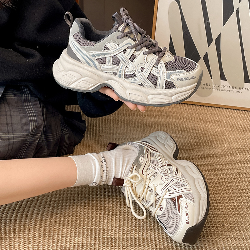 Fashion Commuting Retro Foot-slim Thick-soled Dad Shoes For Women's Spring And Autumn Lightweight High-rise Sports Shoes
