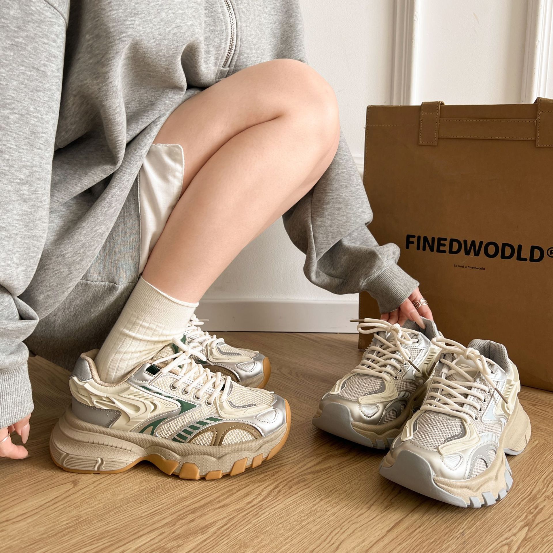 Paris Style Small Thick-soled Dad Shoes For Women In Summer Height-enhancing Lightweight And Breathable Sports Shoes