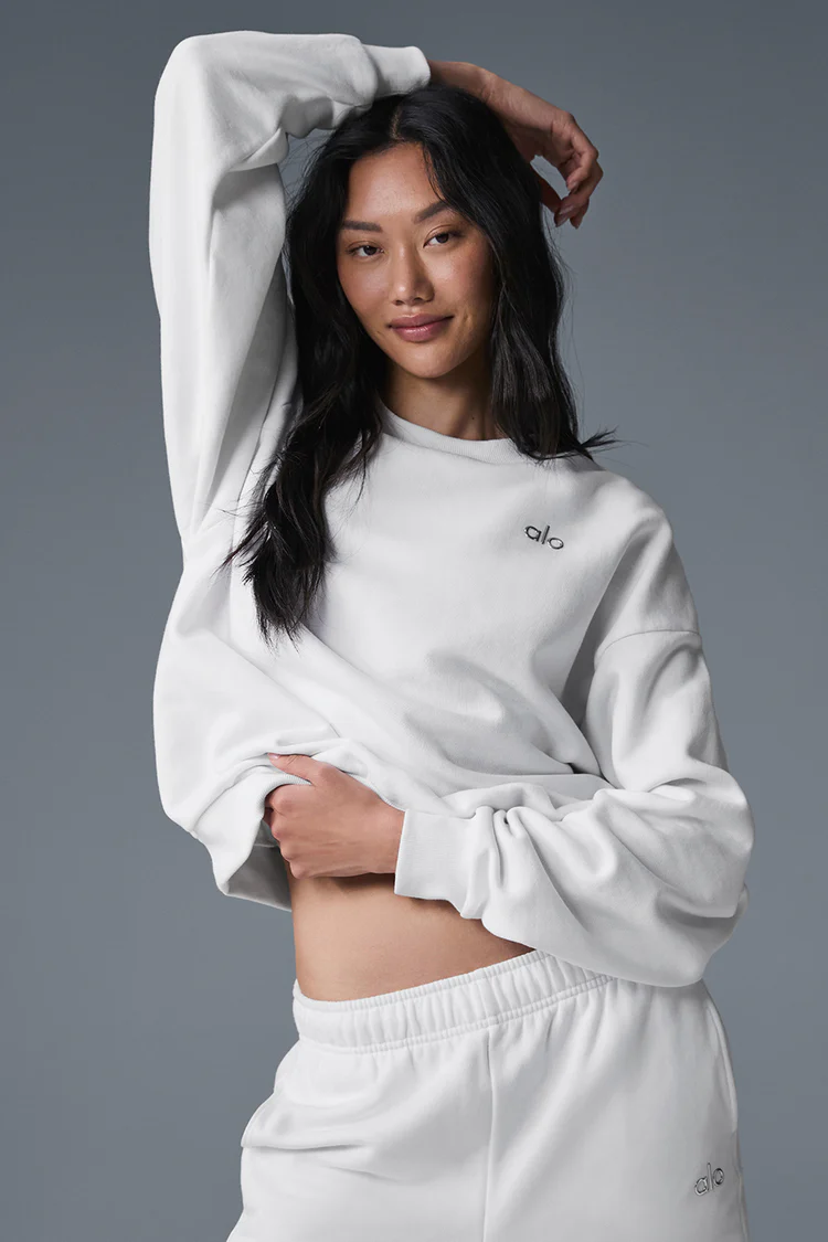 Alo solid color crew neck pullover long sleeve sweatshirt - Lulualo