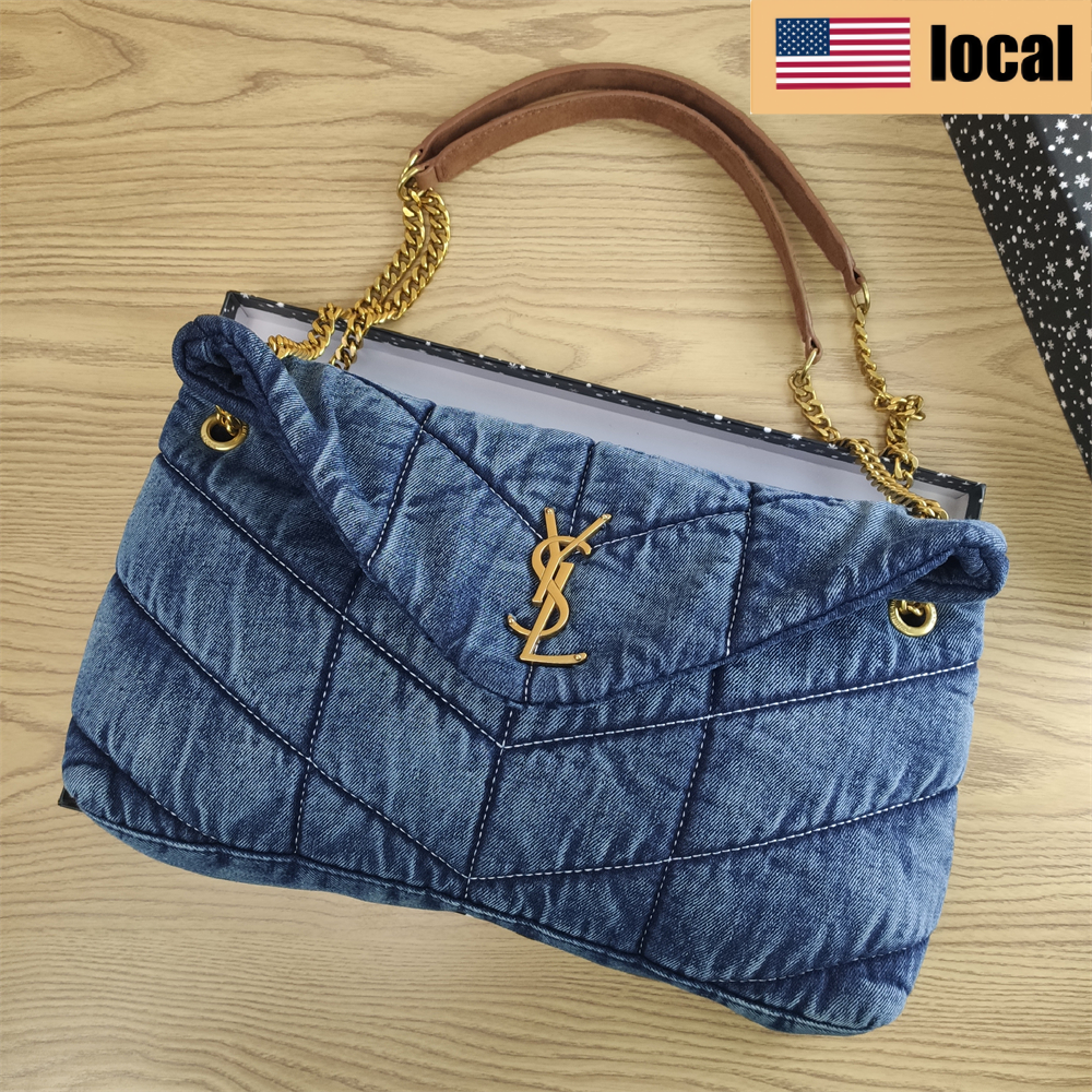 YSL chain gold label denim cloud bag pillow bag shoulder bag - Lulualo