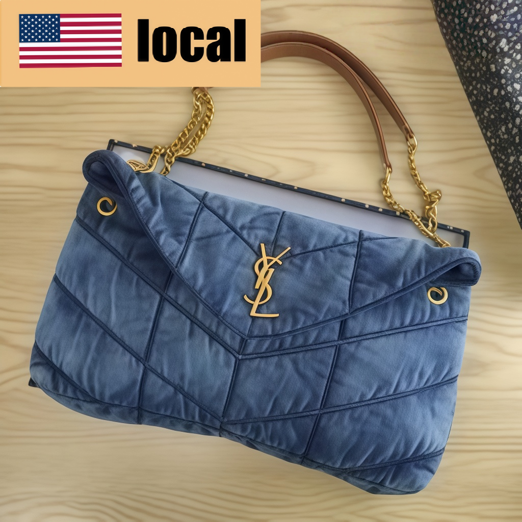 YSL chain gold label denim cloud bag pillow bag shoulder bag - Lulualo