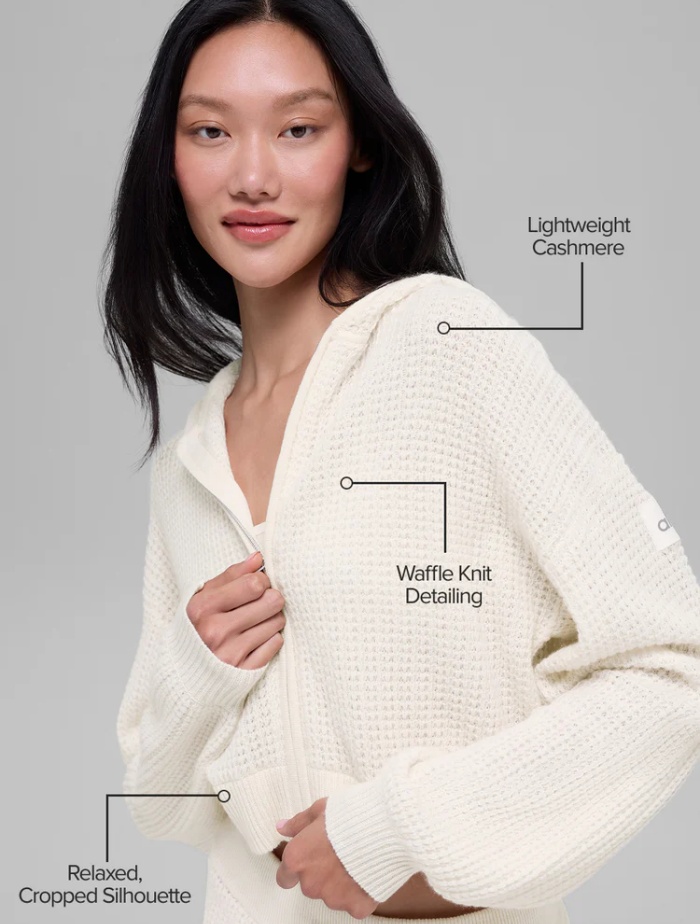 Alo Cashmere Plush Waffle Full Zip Hoodie - Lulualo