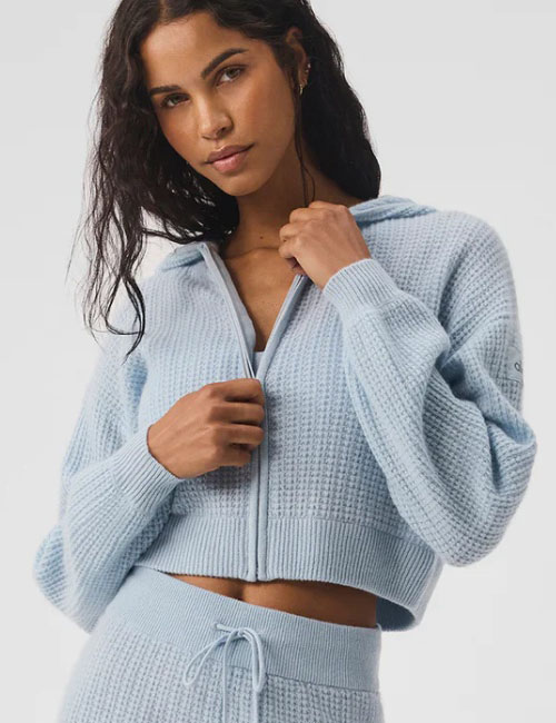 Alo Cashmere Plush Waffle Full Zip Hoodie - Lulualo