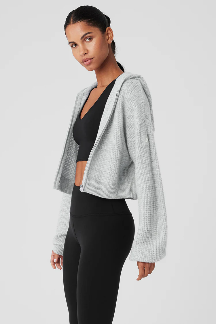 Alo Cashmere Plush Waffle Full Zip Hoodie - Lulualo