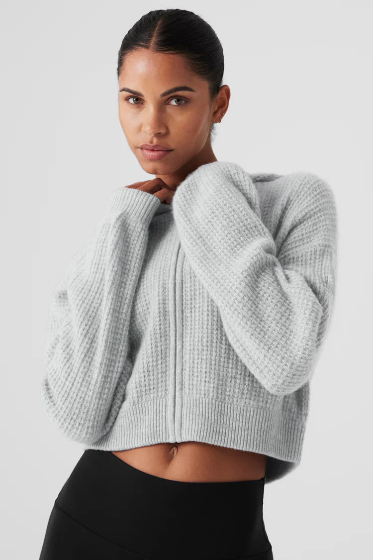 Alo Cashmere Plush Waffle Full Zip Hoodie - Lulualo