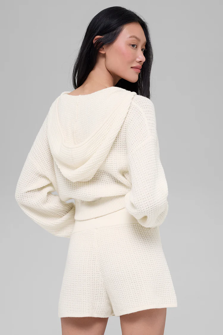 alo Cashmere Plush Waffle Full Zip Hoodie+Short Suit - Lulualo