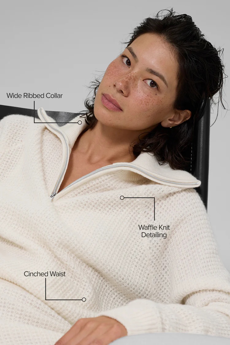 Alo Cashmere Plush Waffle 1/4 Zip Pullover - Lulualo