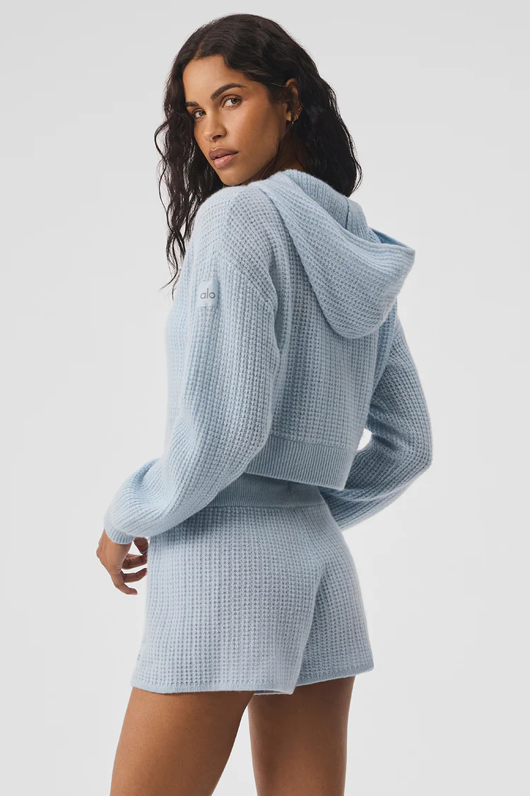 alo Cashmere Plush Waffle Full Zip Hoodie+Short Suit - Lulualo