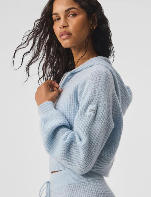 Alo Cashmere Plush Waffle Full Zip Hoodie - Lulualo