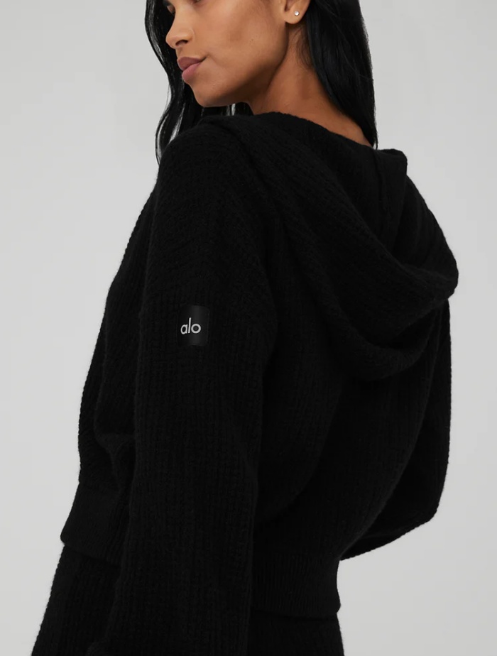 Alo Cashmere Plush Waffle Full Zip Hoodie - Lulualo