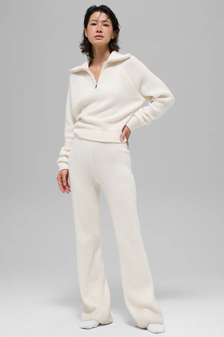 Alo Cashmere Plush Waffle 1/4 Zip Pullover+Legging Suit - Lulualo