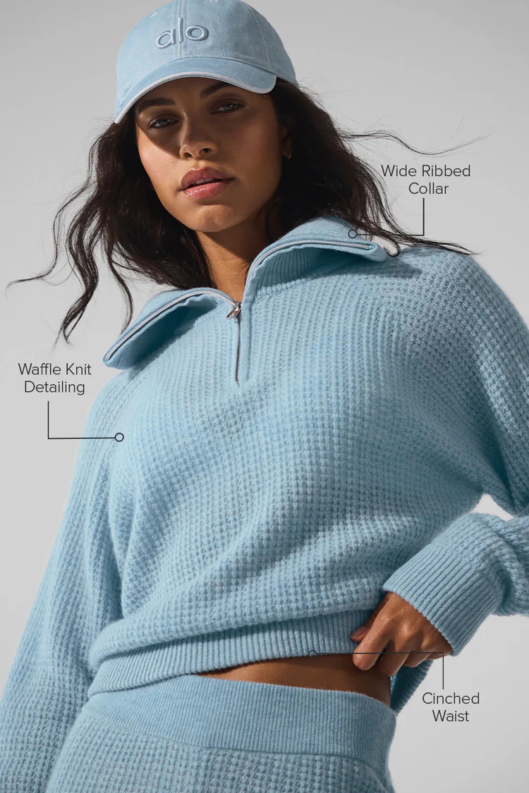 Alo Cashmere Plush Waffle 1/4 Zip Pullover - Lulualo