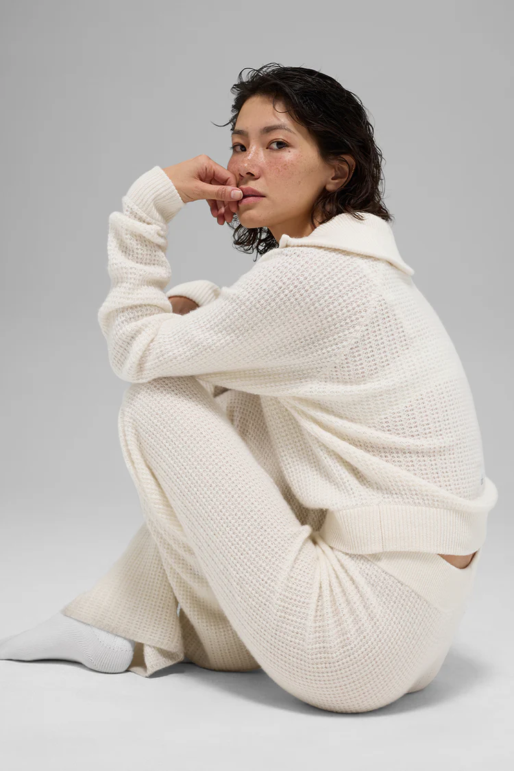 Alo Cashmere Plush Waffle 1/4 Zip Pullover+Legging Suit - Lulualo
