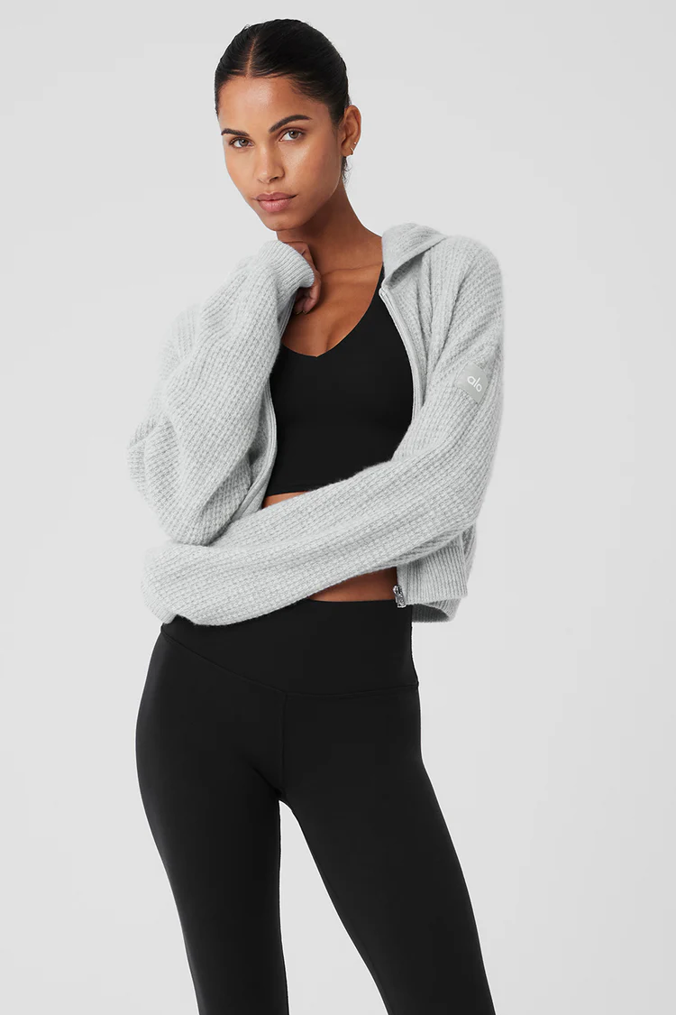 Alo Cashmere Plush Waffle Full Zip Hoodie - Lulualo
