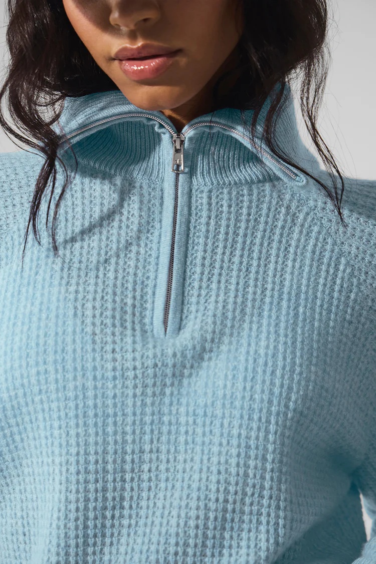 Alo Cashmere Plush Waffle 1/4 Zip Pullover - Lulualo