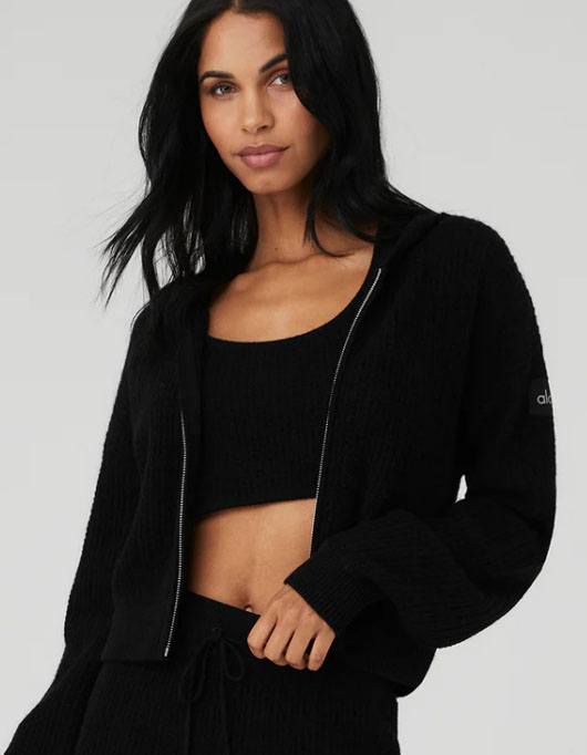 Alo Cashmere Plush Waffle Full Zip Hoodie - Lulualo