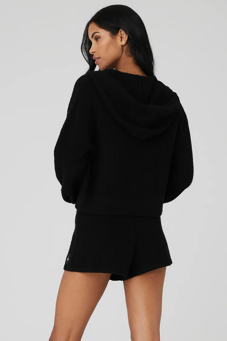 alo Cashmere Plush Waffle Full Zip Hoodie+Short Suit - Lulualo