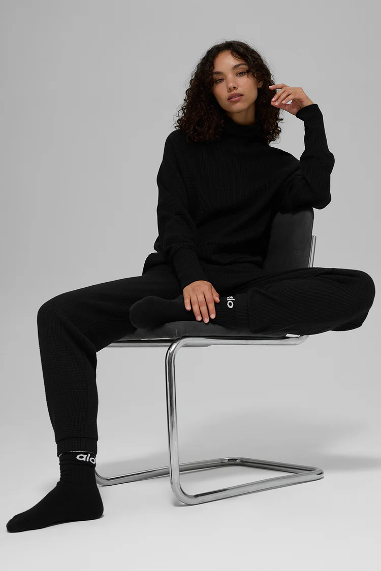 Alo Waffle Weekend Escape Mock Neck Long Sleeve+ Jogger Suit - Lulualo
