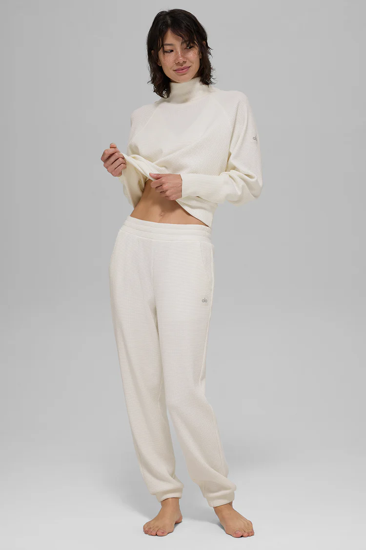 Alo Waffle Weekend Escape Mock Neck Long Sleeve+ Jogger Suit - Lulualo