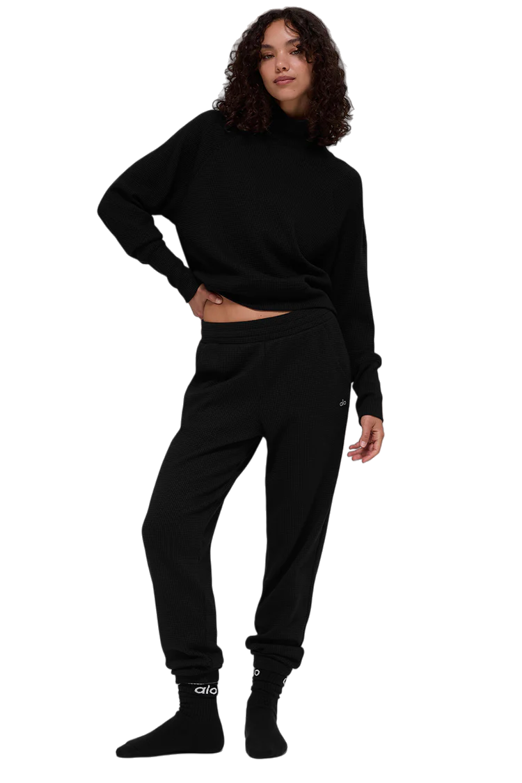 Alo Waffle Weekend Escape Mock Neck Long Sleeve+ Jogger Suit - Lulualo