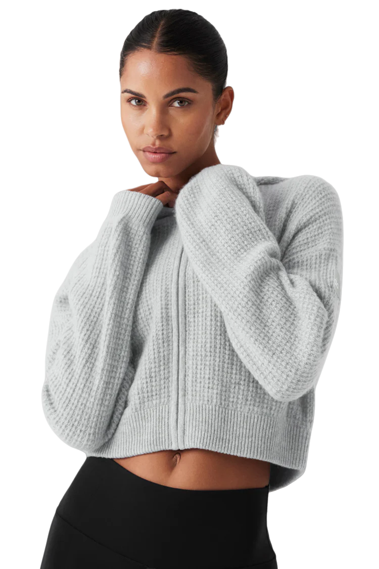 Alo Cashmere Plush Waffle Full Zip Hoodie - Lulualo