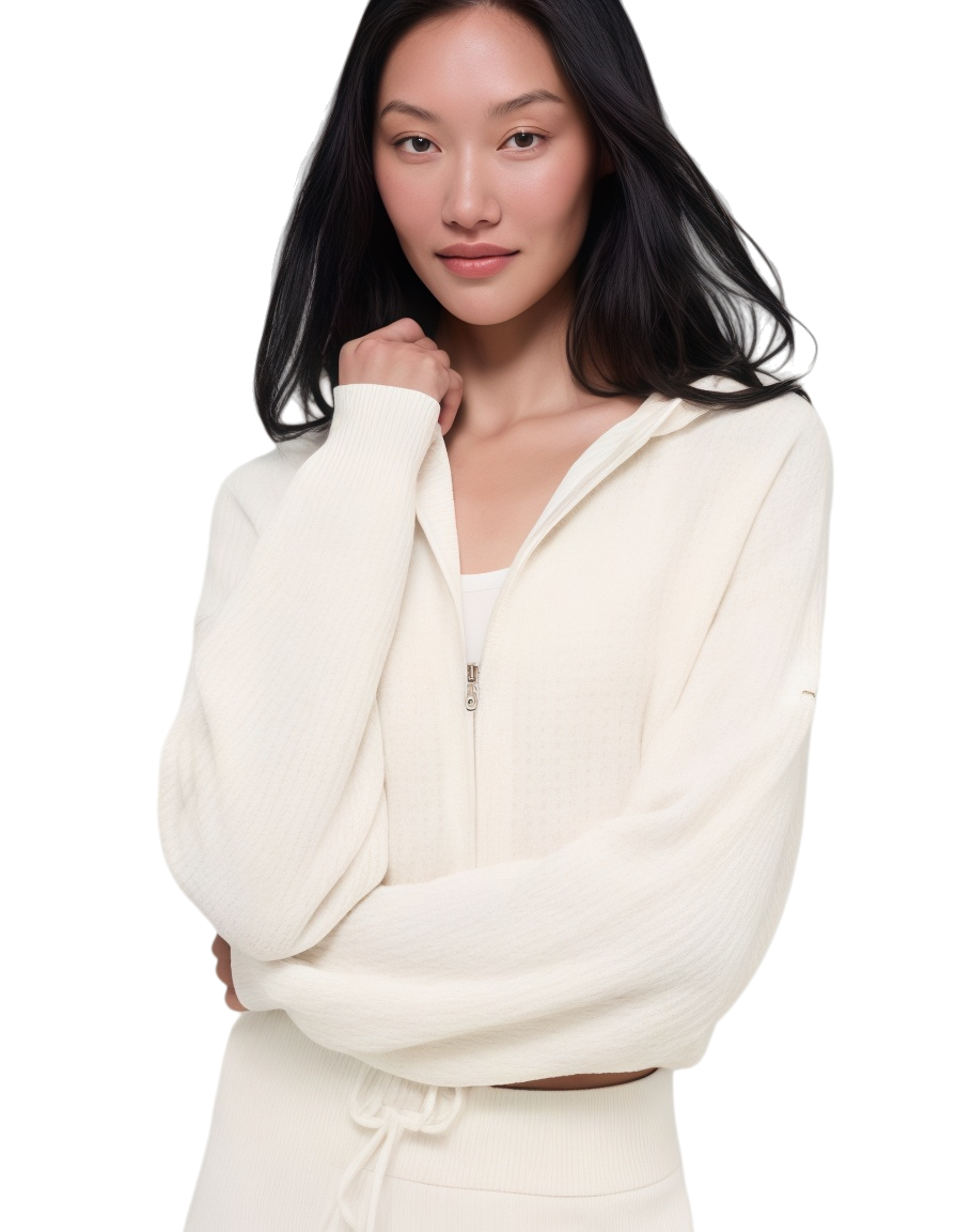 Alo Cashmere Plush Waffle Full Zip Hoodie - Lulualo