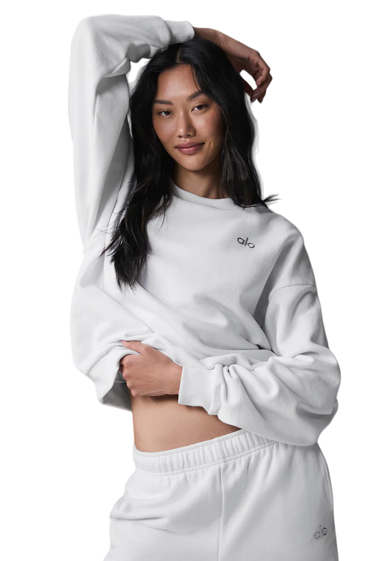 Alo solid color crew neck pullover long sleeve sweatshirt - Lulualo