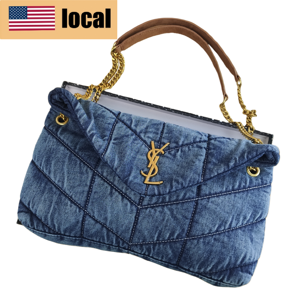 YSL chain gold label denim cloud bag pillow bag shoulder bag - Lulualo