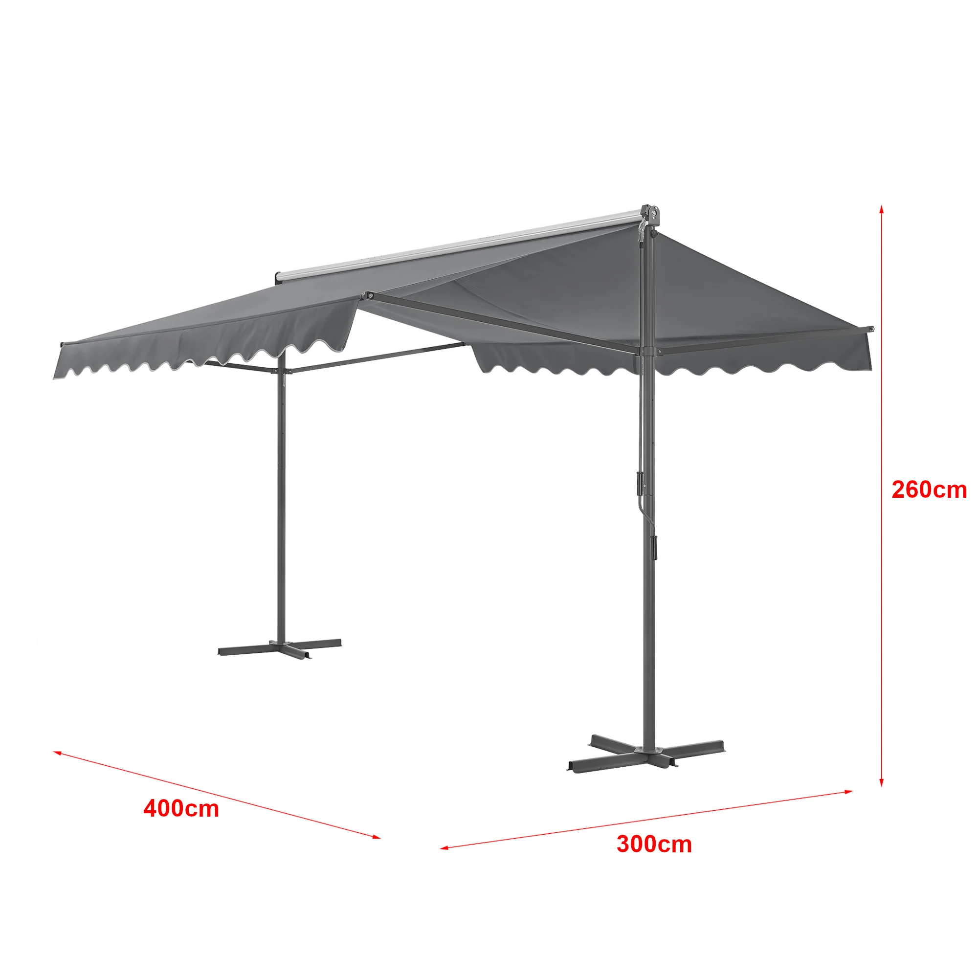 Store banne autoportant à double pente 400 x 300 x 260 cm gris foncé 03_0008294