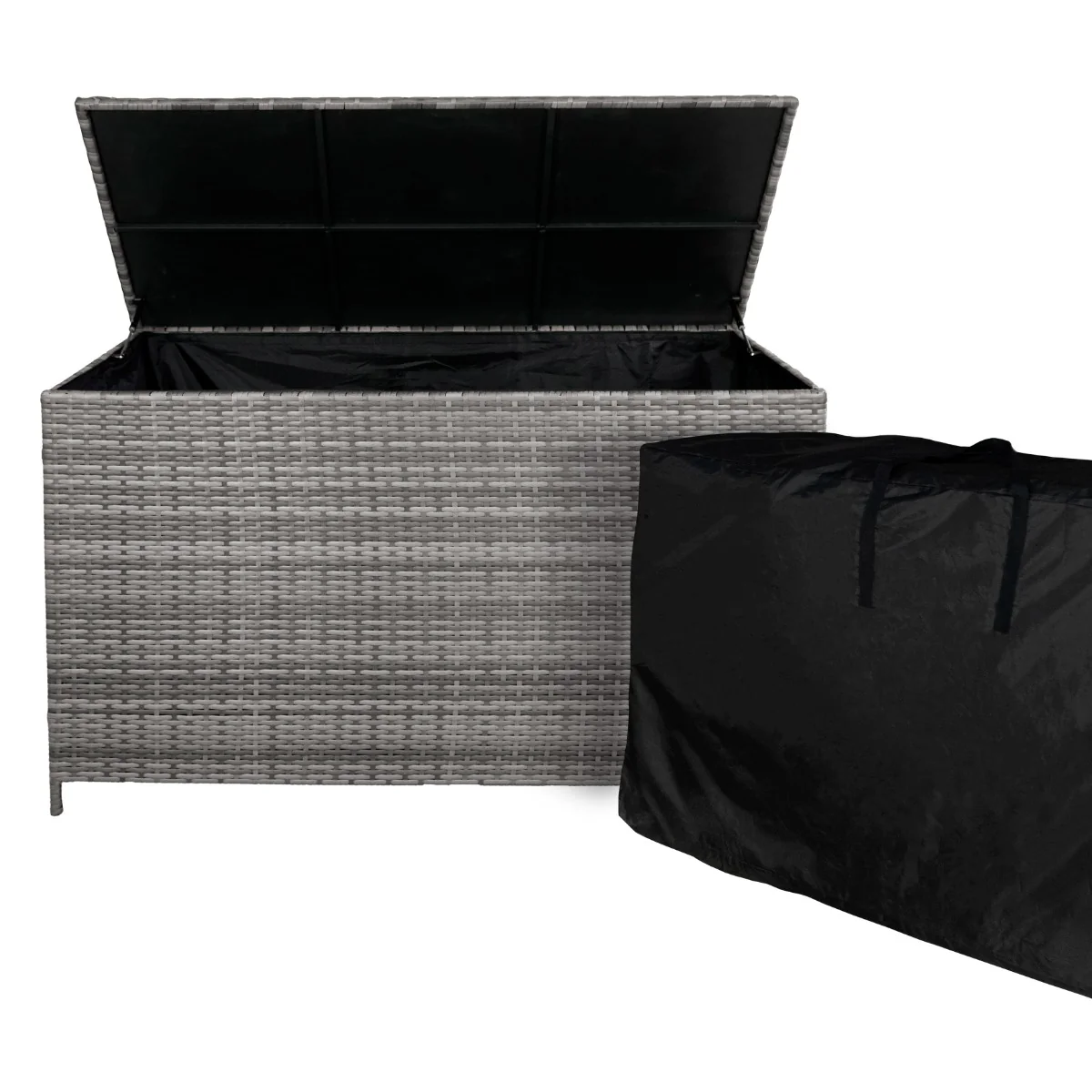 Salon de Jardin 9 personnes & Coffre de Rangement en Rotin – Gris Jardi