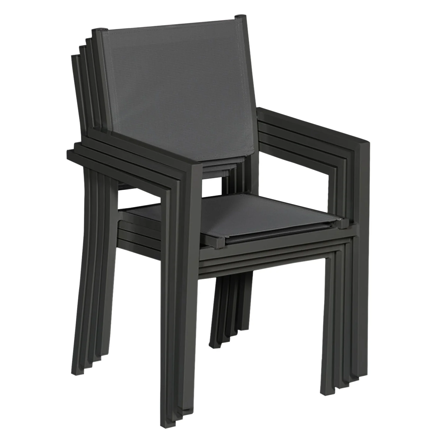 Lot de 8 chaises en aluminium anthracite - textilène gris Happy Garden