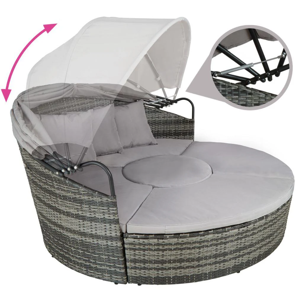 Bain de soleil transat meuble jardin rond modulable gris 2208062