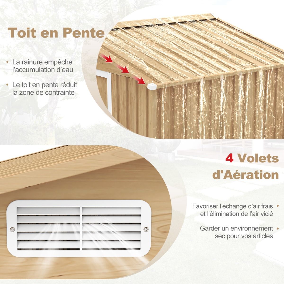 Abri de Jardin 2.3㎡ en Acier Galvanisé Anti-UV 196x142x186cm Cabane de Jardin Exterieur 3.7m³ avec Porte Coulissante Rampe Naturel