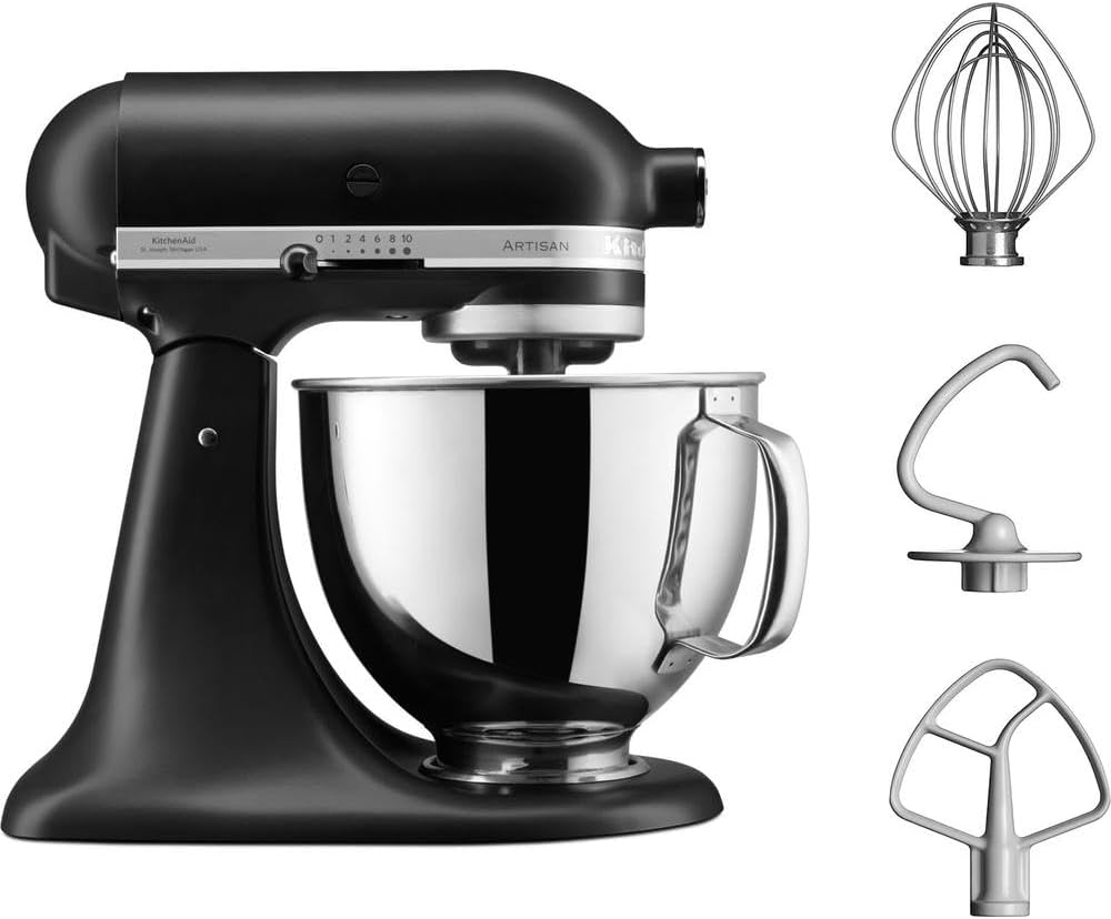KitchenAid Robot Pâtissier I Artisan I Robot cuisine multifonctions à tête inclinable I Avec 4 accessoires I Bol de 4,8L | Crème