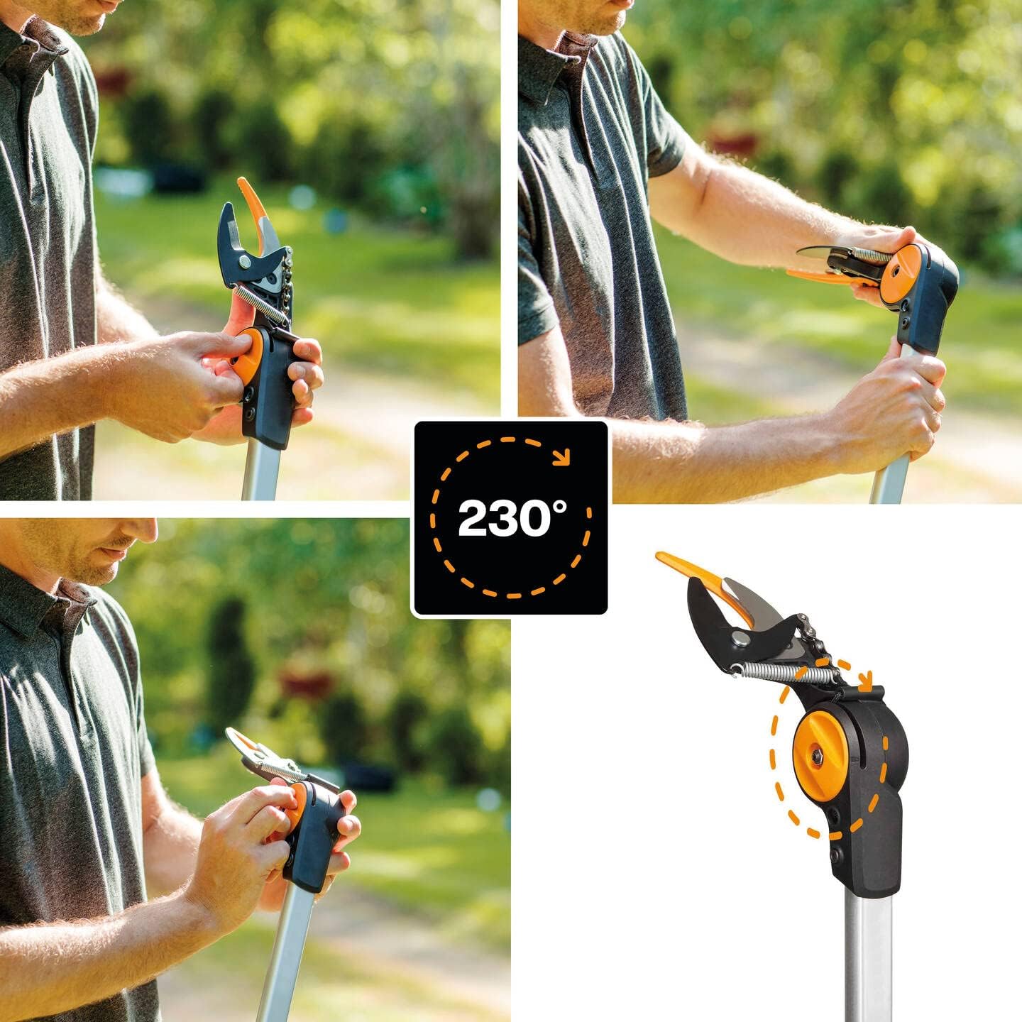 Fiskars Coupe-Branches Multifonctions Télescopique, pour Bois vert et Rameaux, Revêtement antiadhésif, Lame en acier/manche en aluminium, longueur 2,4 - 4 m, noir/orange, UPX86, 1023624