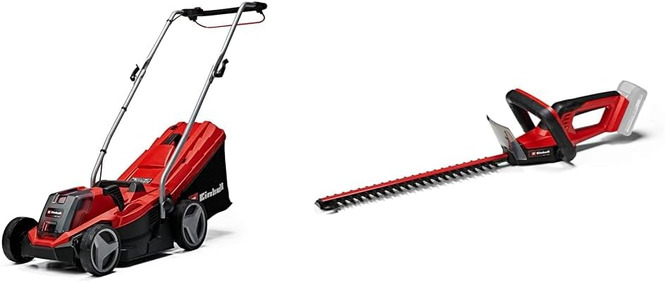 Einhell Tondeuse à gazon sans fil GE-CM 18/33 Li Kit Power X-Change (18V, Largeur de Coupe 33cm, Surface conseillée 200 m²) Livré avec Batterie 4,0 Ah et Chargeur