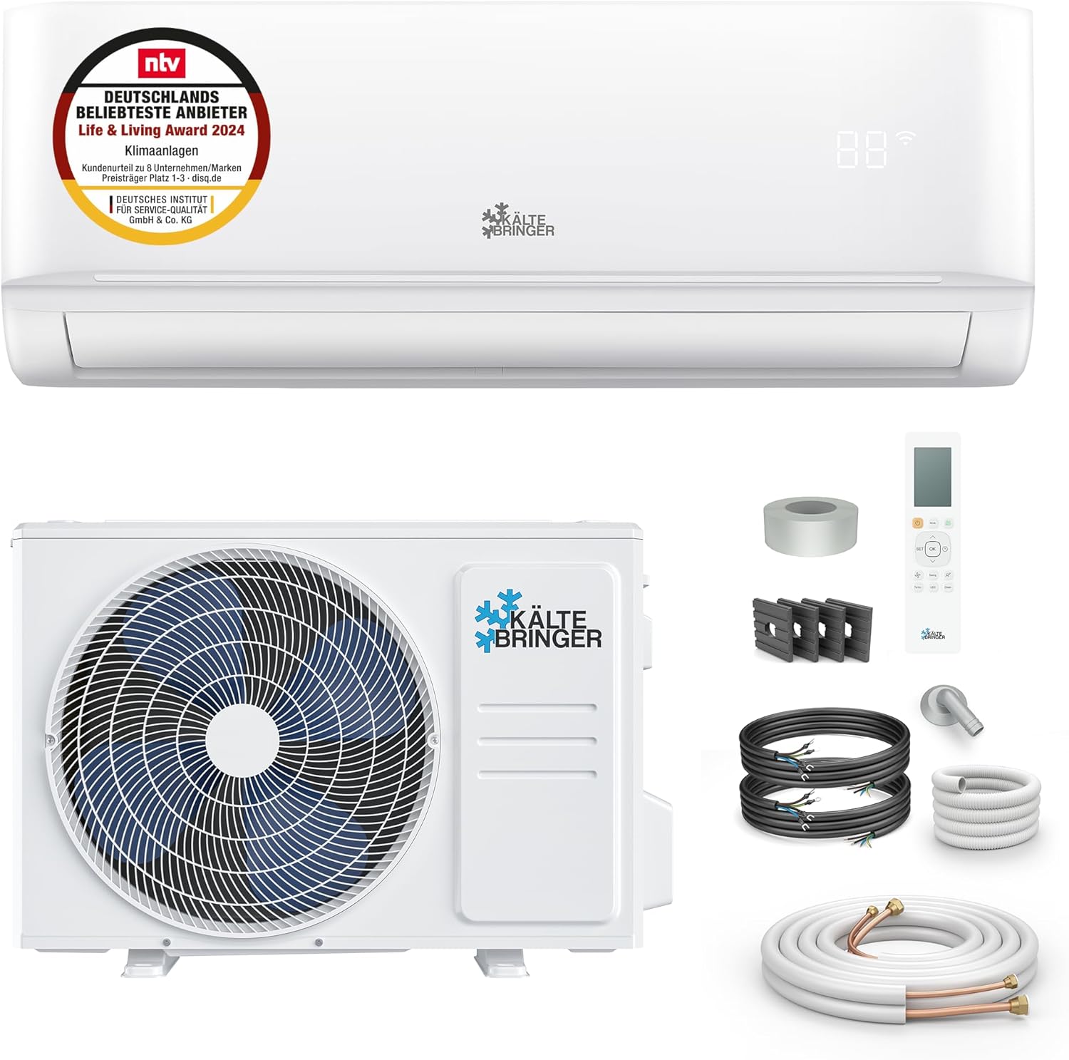 Kältebringer Climatiseur Split - 18000 BTU (5,1 kW) - Avec fonction chauffage, WiFi et App - très silencieux & économe en énergie - kit complet, 5m conduite de frigorigène, R32, matériel de montage