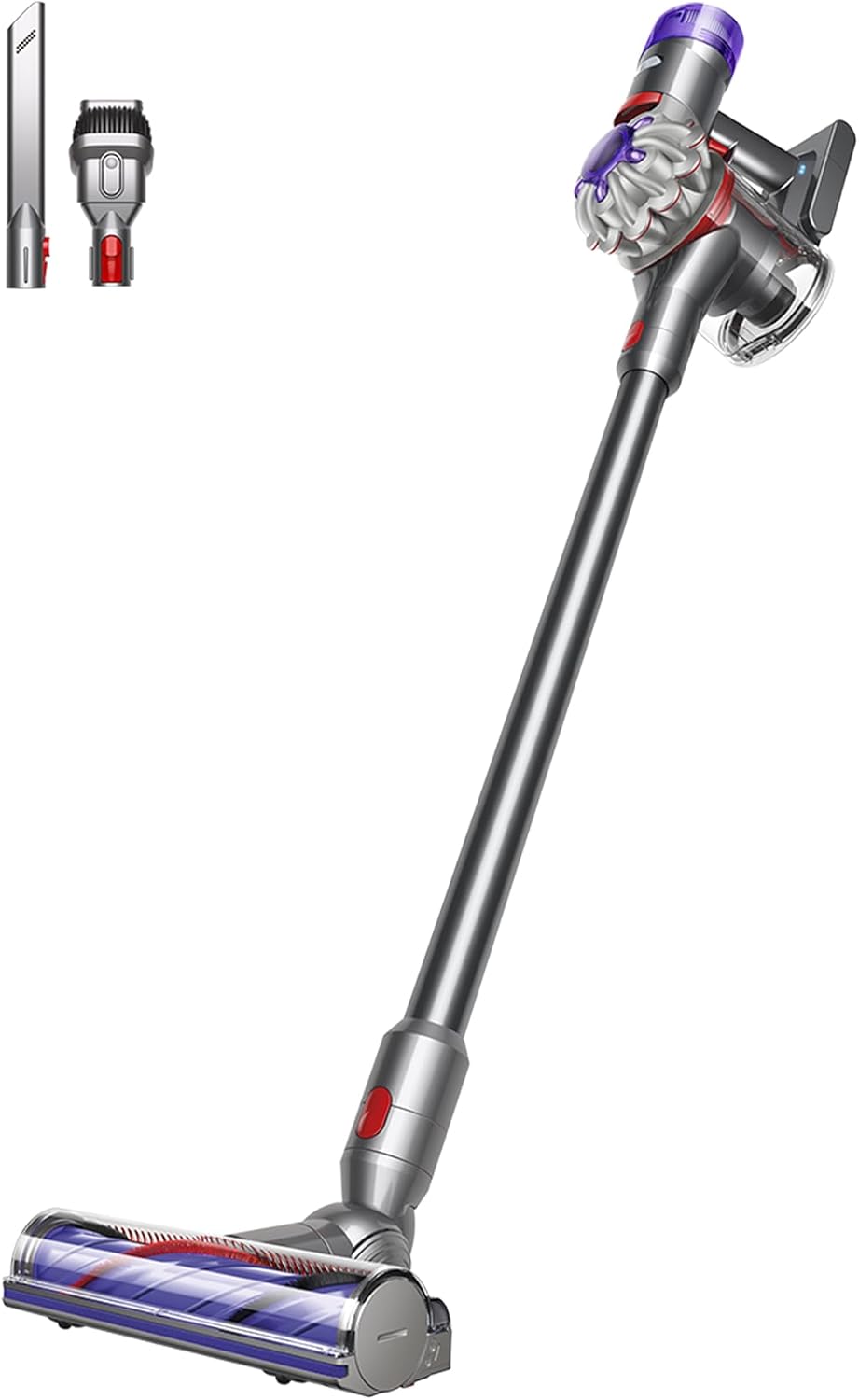 Dyson V8 Advanced™ Aspirateur Balai sans Fil – 130 AW, 40 Min d’autonomie, Brosse Motorbar Auto-démêlante, Accessoires combinés, Station Murale, Argent/Nickel